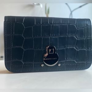 Black Longchamp wallet on black chain